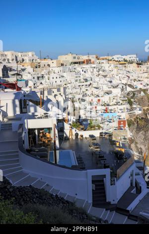 Case imbiancate a Imerovigli sull'isola di Santorini, Cicladi, Grecia Foto Stock