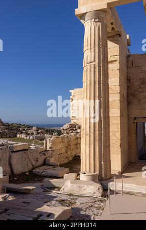 Propilaia, monumentale porta cerimoniale per l'Acropoli di Atene, Grecia Foto Stock