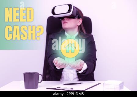 Scrittura testo visualizzato richiede domanda in contanti. Foto concettuale chiedendo a qualcuno se avete bisogno di soldi in più o non Foto Stock