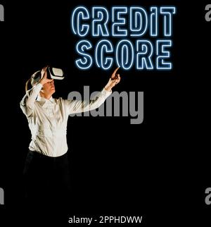 Segno che mostra il punteggio di credito. Parola scritta su espressione numerica che indica che una persona s è solvibilità Foto Stock