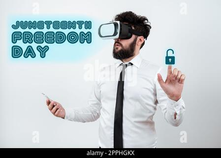 Didascalia di testo che presenta il Junetseenth Freedom Day. Foto concettuale vacanza legale negli Stati Uniti in commemorazione della fine della schiavitù Foto Stock