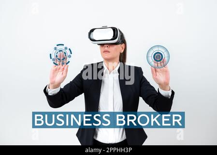 Didascalia di testo che presenta Business Broker. Vetrina aziendale che pubblica contenuti in forma breve di un'azienda Foto Stock