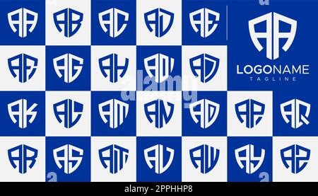 Set di Un modello di logo nella forma di scudo. Un disegno del marchio della lettera. Illustrazione Vettoriale