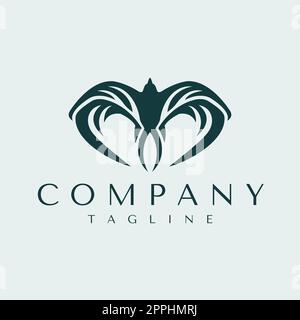 Modello con logo Bird M letter. Vettore grafico del logo Bird lettera M. Illustrazione Vettoriale