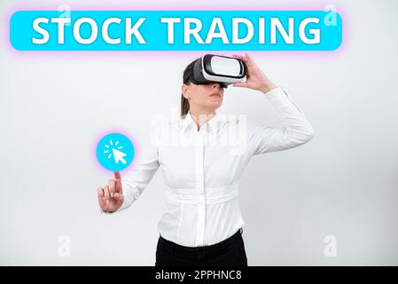 Didascalia di testo che presenta Stock Trading. Idea di business Acquisto e vendita di titoli elettronici in Exchange Floor Foto Stock