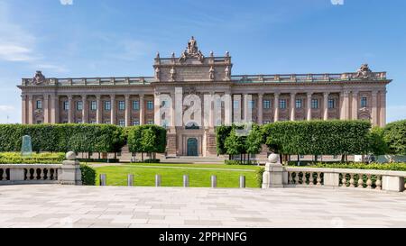 Riksdagshuset, il Parlamento svedese, situato sull'isola di Helgeandsholmen, Gamla Stan, Stoccolma, Svezia Foto Stock