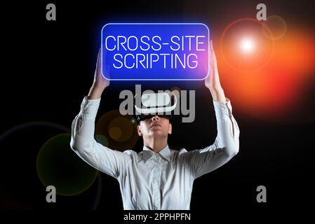 Scrittura testo visualizzazione Cross Site Scripting. Tipo di vulnerabilità di protezione del concetto aziendale che si può trovare in alcune applicazioni Web Foto Stock