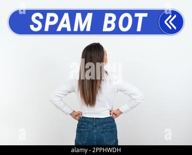 Didascalia di testo con Spam Bot. Business Concept programma autonomo su Internet che invia spam agli utenti Foto Stock