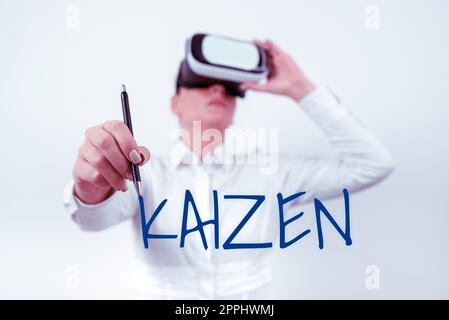 Visualizzazione concettuale Kaizen. Parola scritta su una filosofia aziendale giapponese di miglioramento delle pratiche di lavoro Foto Stock