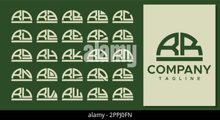 Set astratto con logo lettera R a semicerchio. Moderno logo RR R curvo. Illustrazione Vettoriale