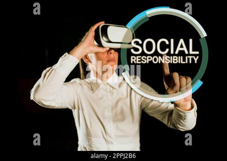 Visualizzazione concettuale responsabilità sociale. Panoramica delle imprese obbligo a beneficio dell'equilibrio della società nella vita Foto Stock