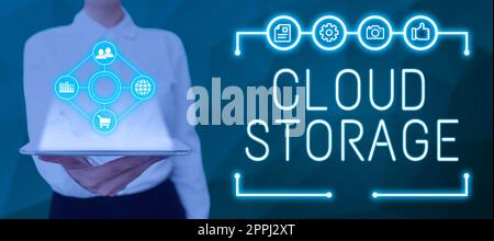 Didascalia concettuale Cloud Storage. Internet Concept Computing consente di connettere i dispositivi ai dati cloud su storage remoto Foto Stock