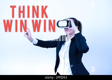 Testo che mostra ispirazione Think Win Win. Panoramica aziendale richiesta di informazioni che chiede a Wonder Need Knowledge Frame con foglie e fiori intorno e annunci importanti all'interno. Foto Stock