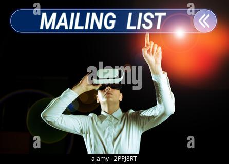 Didascalia di testo che presenta la Mailing List. Business Concept list di persone che si iscrivono a una distribuzione periodica di mailing Foto Stock