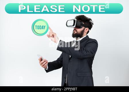 Scrittura a mano del testo Nota. Concetto di business modo formale per indirizzare l'attenzione delle persone ad alcune informazioni Foto Stock