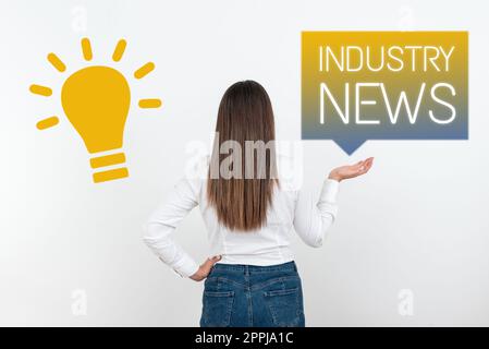 Cartello di testo che mostra Industry News. Business idea Technical Market Report Manufacturing Trade Builder Foto Stock