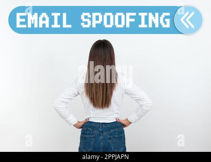 Spoofing e-mail scrittura testo. Business Concept protegge l'accesso e il contenuto di un account o di un servizio di posta elettronica Foto Stock