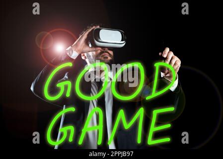 Didascalia di testo che presenta Good Game. Termine di presentazione aziendale utilizzato frequentemente nel gioco multiplayer alla fine di una partita Foto Stock