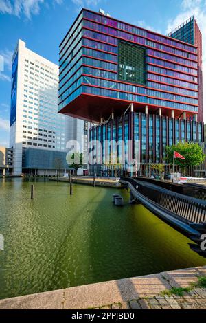 Vista del paesaggio di Rotterdam con grattacieli di architettura moderna Foto Stock