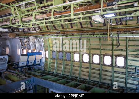 Vecchio interno di cabina di aeroplano d'epoca Foto Stock