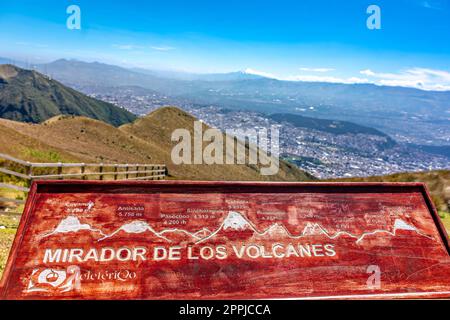 Vista dei vulcani e delle montagne sopra la città di Quito in Ecuador Foto Stock