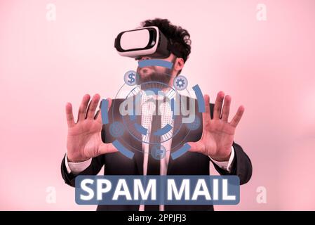 Segno di testo che mostra Spam Mail. Concetto che significa pubblicità intrusiva messaggi inappropriati inviati su Internet Foto Stock