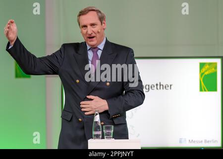 Dr. Christian von Boetticher, Presidente della Federazione delle industrie alimentari e delle bevande tedesche alla conferenza stampa di apertura della Fiera di Berlino per la settimana verde internazionale 2023. Foto Stock