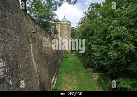 Burg Stolpen, Sassonia, Germania. Fortezza medievale su una montagna basaltica. Foto Stock