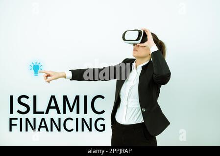 Cartello con il finanziamento islamico. Parola per attività bancaria e investimenti che rispettano la sharia Foto Stock