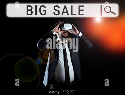 Cartello di testo che mostra Big sale. Vetrina di business mettere i prodotti ad alto sconto Grande prezzo Black Friday Foto Stock