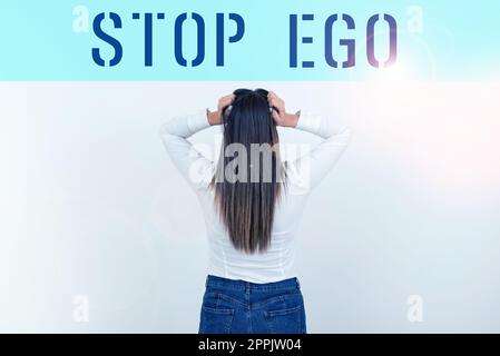 Didascalia di testo con Stop Ego. Word for Control la tua ossessione per una decisione o un evento o qualcosa Foto Stock