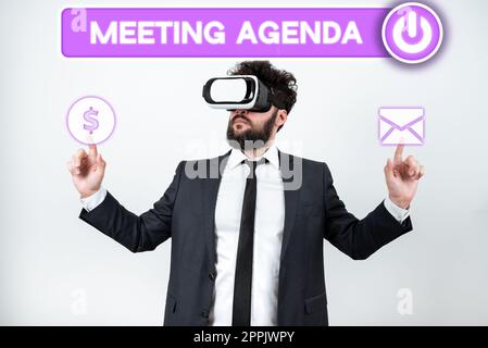 Testo che mostra il programma della riunione di ispirazione. Concetto di business un programma stabilisce aspettative chiare per ciò che deve essere una riunione Foto Stock