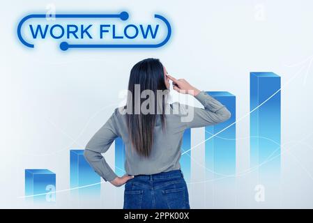Flusso di lavoro della visualizzazione concettuale. Business Concept continuità di un determinato compito da e verso un ufficio o datore di lavoro Foto Stock