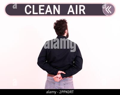 Didascalia concettuale Clean Air. Concetto che significa aria che non ha livelli nocivi di sporco e sostanze chimiche in essa contenuti Foto Stock