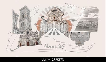 Collage di monumenti storici di Firenze, Italia. Basilica di Santa Maria del Fiore o Basilica di Santa Maria del Fiore a Firenze Foto Stock