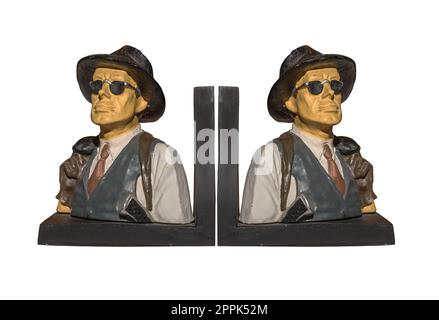 bookend detective isolati su sfondo bianco Foto Stock