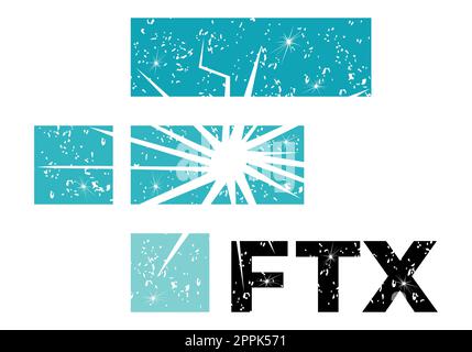 FTX Token - il crollo dello scambio di criptovalute. Simbolo FTT logo di criptovaluta con testo. Icona a forma di moneta isolata su sfondo bianco. Illustrazione vettoriale. Concetto di esplosione del logo di scambio cripto in bancarotta. Foto Stock