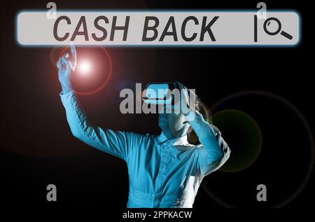 Segno di scrittura a mano Cash Back. Parola scritta su incentive offerto agli acquirenti un certo prodotto per cui ricevono denaro contante Foto Stock