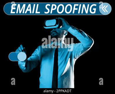 Spoofing di e-mail con didascalia concettuale. Business showcase proteggere l'accesso e il contenuto di un account e-mail o di un servizio Foto Stock