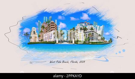 Palm Beach, Florida, torre dell'orologio USA su Worth Ave. Design artistico Foto Stock