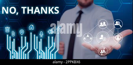 Scrittura visualizzazione testo No, Grazie. Foto concettuale rispondere domanda utilizzando queste parole per mostrare accettazione o rifiuto Foto Stock