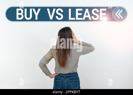 Visualizzazione concettuale Acquista vs Lease. Approccio aziendale proprio qualcosa contro prestito vantaggi IT svantaggi Foto Stock