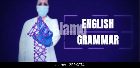 Segno di scrittura a mano grammatica inglese. I corsi Internet Concept coprono tutti i livelli di lingua e scrittura in inglese Foto Stock