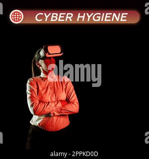 Testo che mostra l'ispirazione Cyber Hygiene. Il concetto di Internet prende le misure che gli utenti di computer prendono per migliorare la loro sicurezza informatica Foto Stock