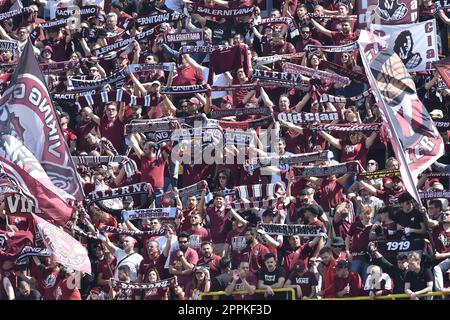 Salerno, Italia. 22nd Apr, 2023. US Salernitana tifosi durante la Serie Un match tra US Salernitana 1919 vs US Sassuolo Calcio all'Arechi Stadium 22 aprile 2023 Salerno (Photo by Agostino Gemito/Pacific Press/Sipa USA) Credit: Sipa USA/Alamy Live News Foto Stock