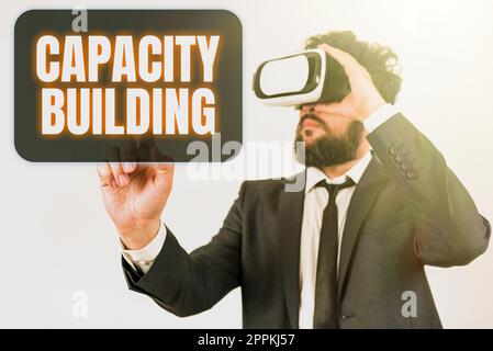 Didascalia concettuale Capacity Building. Processo di presentazione aziendale attraverso il quale gli individui acquisiscono conoscenze e competenze Foto Stock