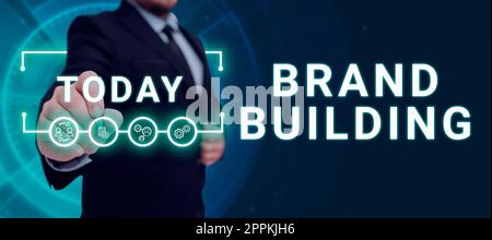 Cartello che mostra Brand Building. L'idea di business che amplifica i clienti è la conoscenza di un determinato business Foto Stock