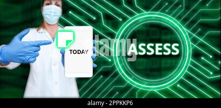 Segno visualizzazione valutazione. Approccio aziendale valutare o valutare la natura abilità qualità del prodotto Servizio Foto Stock