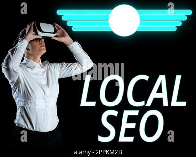 Cartello di testo con l'indicazione Seo locale. Panoramica di affari questo è un senso efficace di vendita il vostro commercio in linea Foto Stock