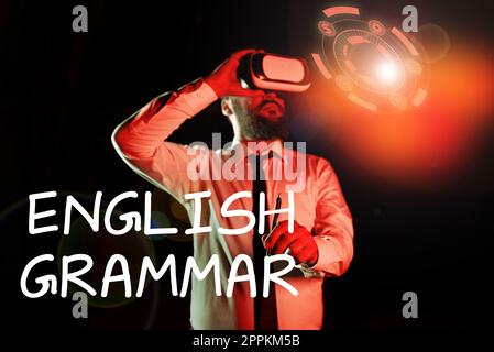 Segno di scrittura a mano grammatica inglese. I corsi Business Concept coprono tutti i livelli di lingua e scrittura in inglese Foto Stock